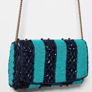 Anthropologie Blue and Black Beaded Crossbody Bag
